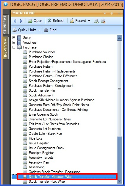 fmcg stock transfer lot godown wise menu 1